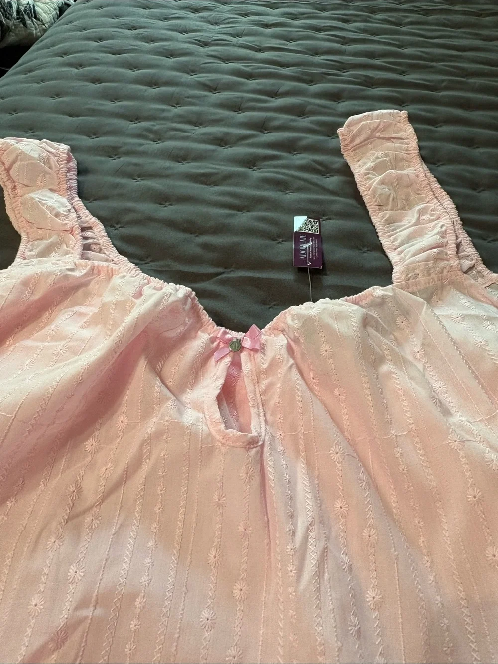 Adore Me Light Pink Eyelet Two-Piece Cotton Pajama Set